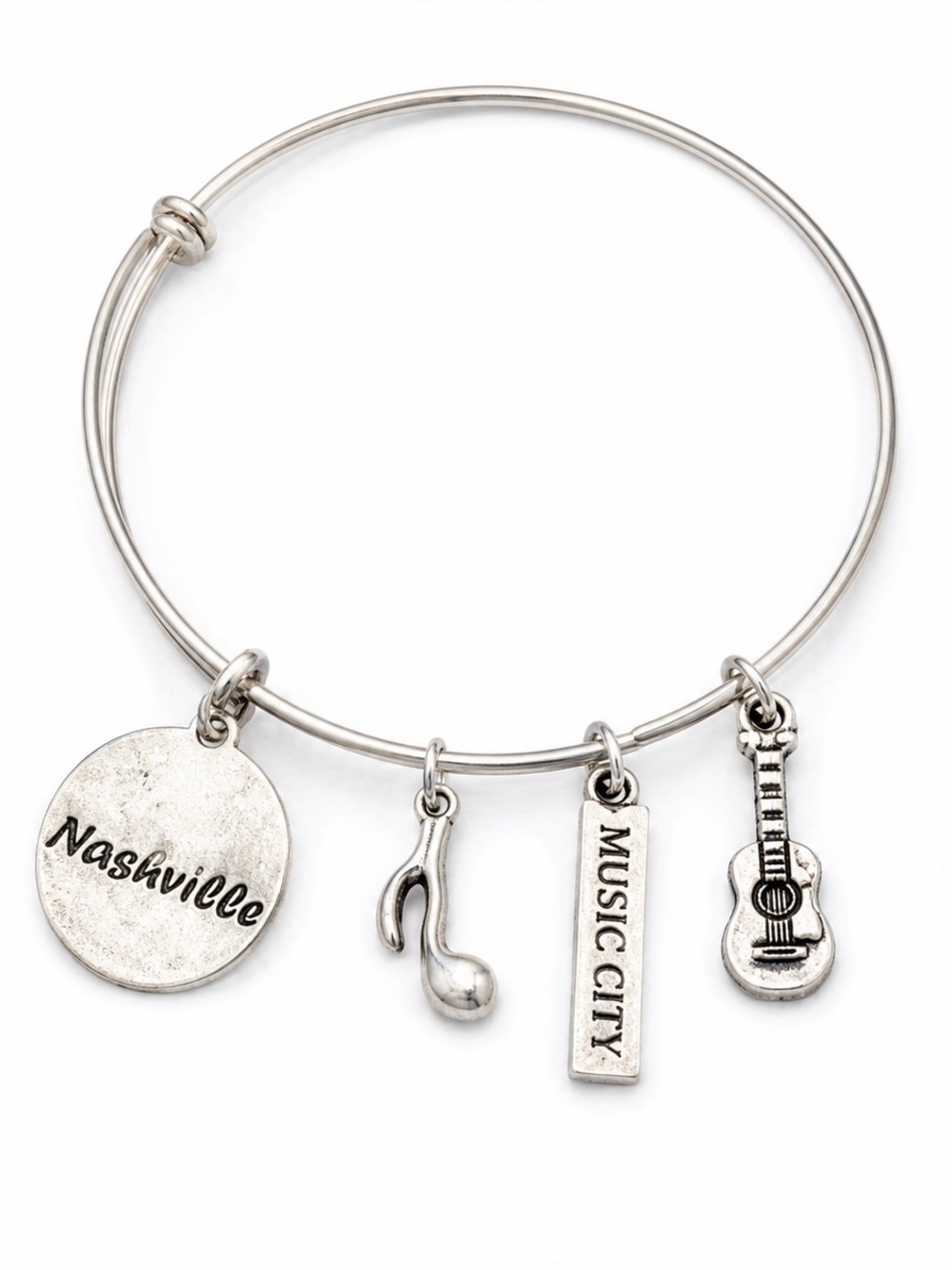 Nashville Music City Charm Bracelet Silver Expandable Bangle Guitar Note